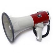 ЭМ-25са (красный) ручной мегафон 25Вт/50Вт/100Вт, выносной микрофон, сирена, свисток, Li аккумулятор, разъем 12В