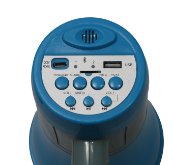 MG-619U/blue ручной мегафон 20Вт, сирена, Bluetooth, mp3 плеер, запись/воспр 260, Li аккумулятор, ЗУ